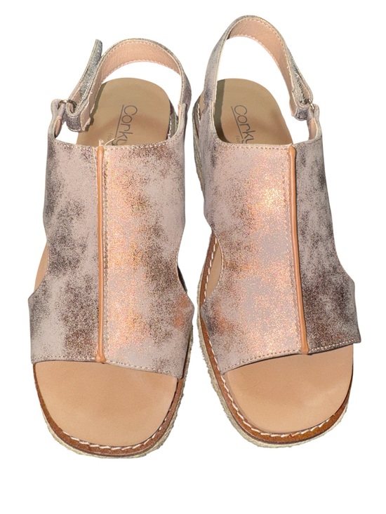 Corkys Shoes - Corkys Ready or Not Metallic Gold Espadrille Wedge Sandals Size 8 Slingback
